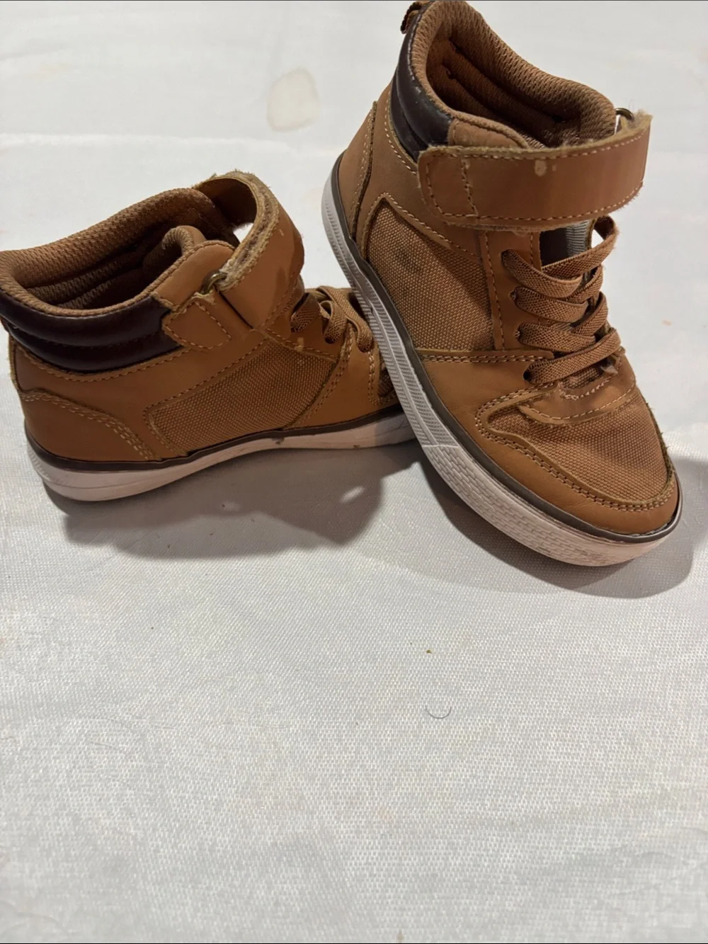Kids Brown High-Top Dress Shoes with Velcro Strap
